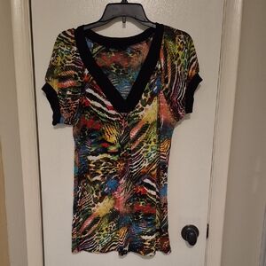 Rachel Sz L Multicolor V-Neck Women's Top
